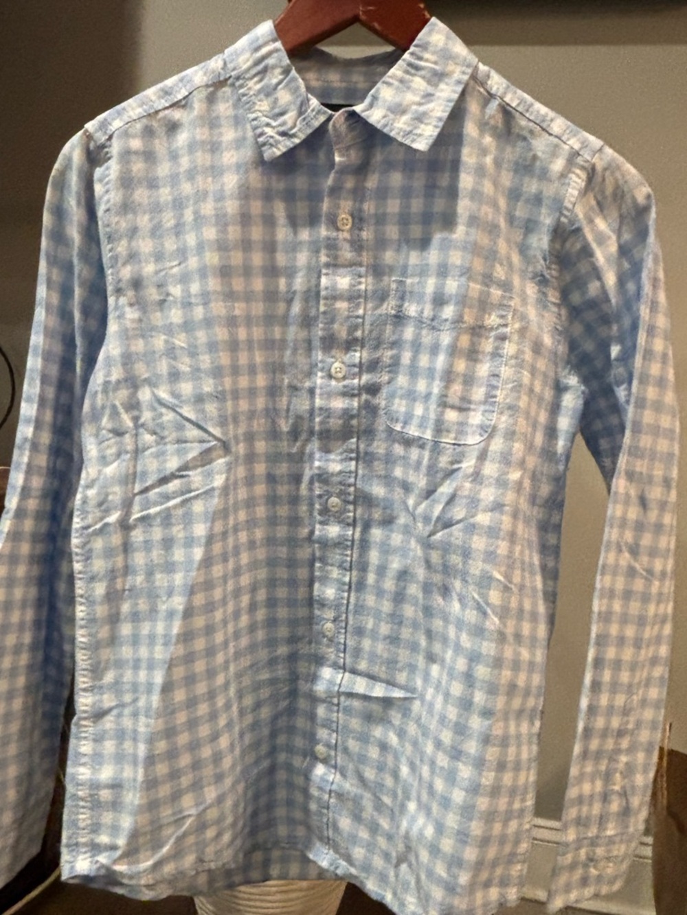 NWT ✨ The Children's Place Blue and White Gingham Button-Down Shirt XL/14